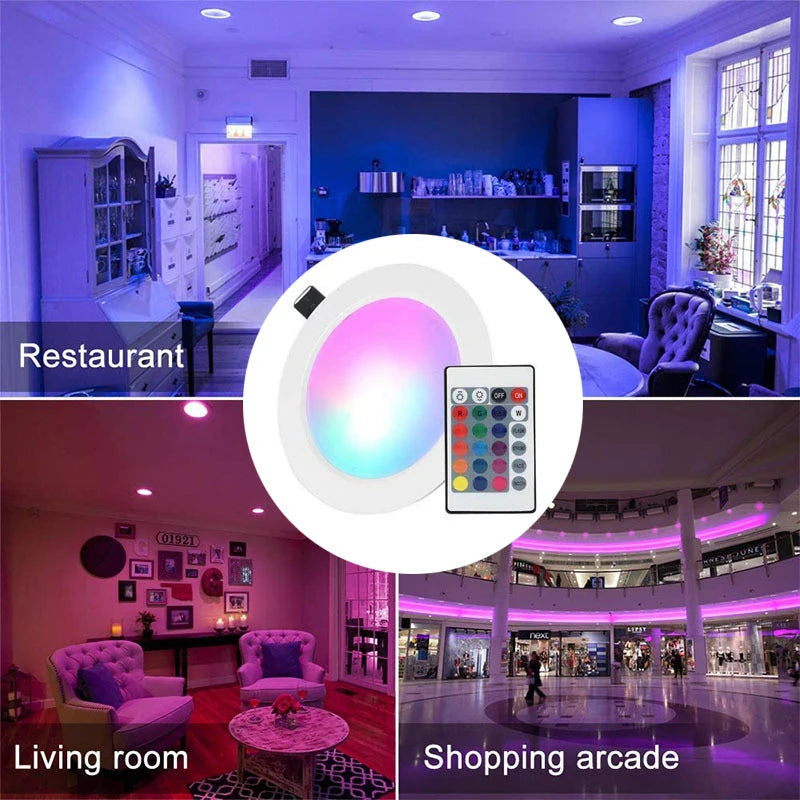 RGB Dimmable Recessed LED Downlight (10W/15W) with IR Remote - AC 110V/220V Ceiling Spot Lamp Fixture for Home Decor