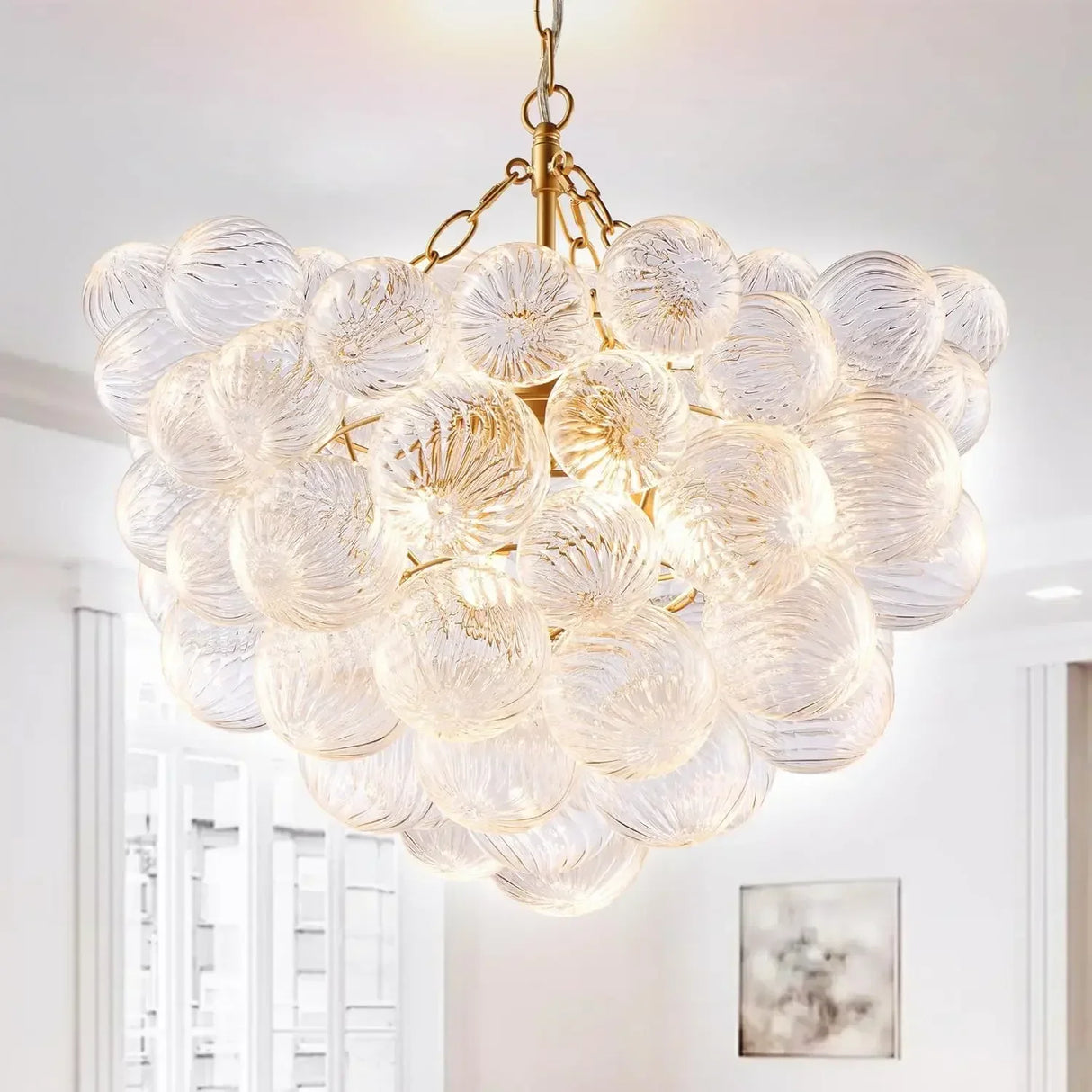French Light Luxury Bedroom Magic Beans Transparent Glass Chandelier Spectacular Hotel Lobby Villa Living Room Home Decor LED