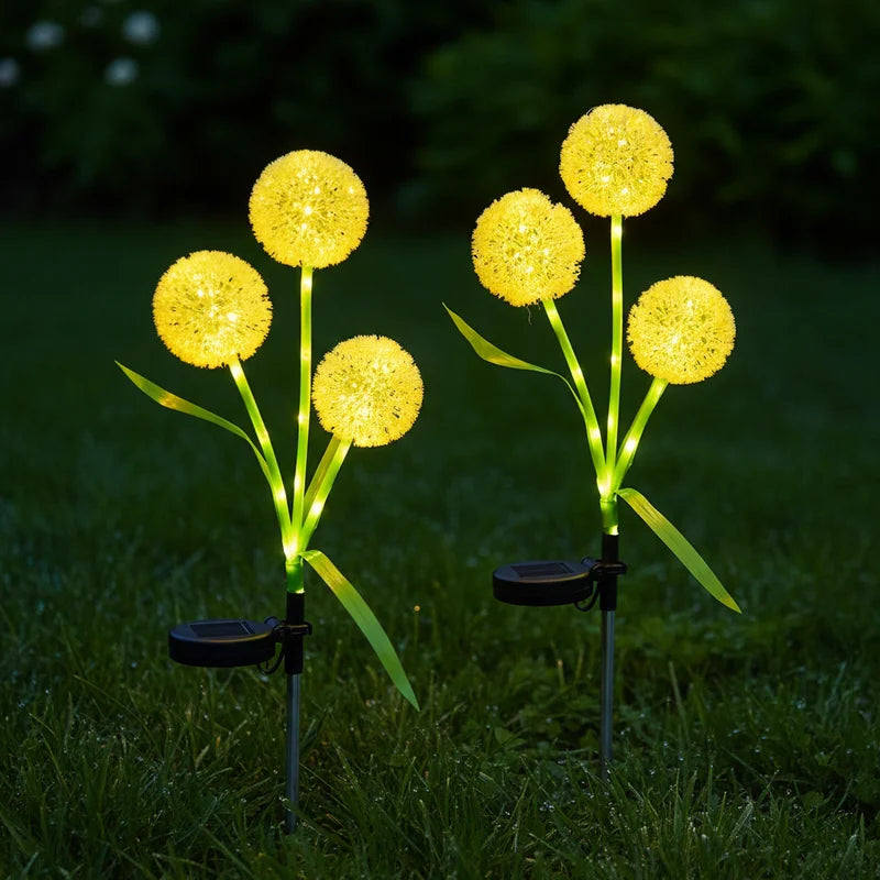 3-Head Solar Dandelion LED Light - Waterproof Outdoor Landscape Stake Light for Garden & Courtyard Decor