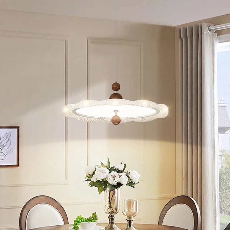 Nordic Modern Walnut Wood Grain Pendant Light - Dimmable LED Chandelier
