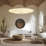 Wabi Sabi Led Fabric Ceiling Light Round Whtie Flying Saucer Chandelierfor Living Room Bedroom Restaurant Fabric Pendant Lamp