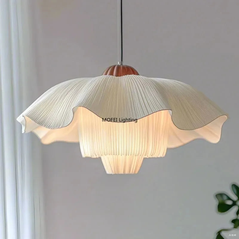 Nordic French Cream Style Petal Pendant Light - Romantic Flower Ceiling Chandelier Lamp Fixture for Living Room, Master Bedroom & Home Decor