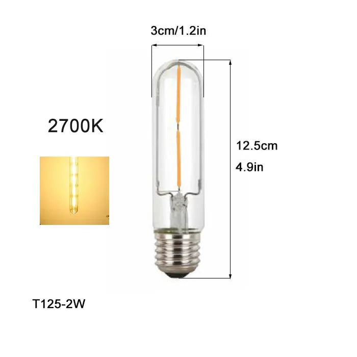 Vintage Tubular LED Filament Light Bulb - T10 T30 Long Tube 4W 6W 8W Edison Lamp