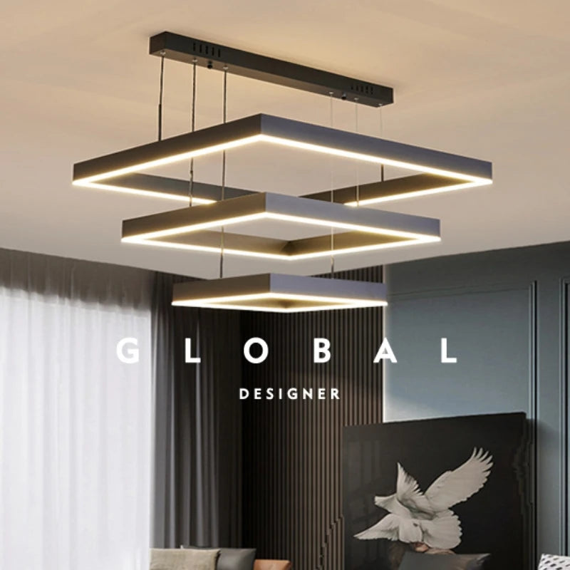 Modern Square LED Pendant Lamp Table Dining Living Room Hanging Light Bedroom Kitchen Hall Chandelier Home Decor Lighting Fixtur