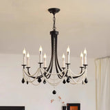 American Retro Candle Chandelier Living Room Black Metal E14 Led Pendant Lights Home Decor Pearl Led Lamparas Hanging Lamp