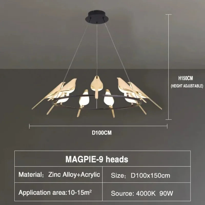 Modern Magpie Ceiling Chandelier Bedroom Bird Led Lighting Creative for Living Dining Table Lamps Room Home-appliance Decoration