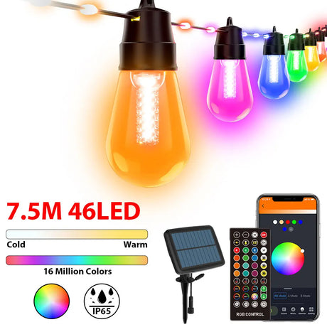 50Ft RGBW Smart String Lights with Rope Fairy APP Remote Control Dimmable G40 Patio Lights Outdoor Christmas Tree Garden Decors