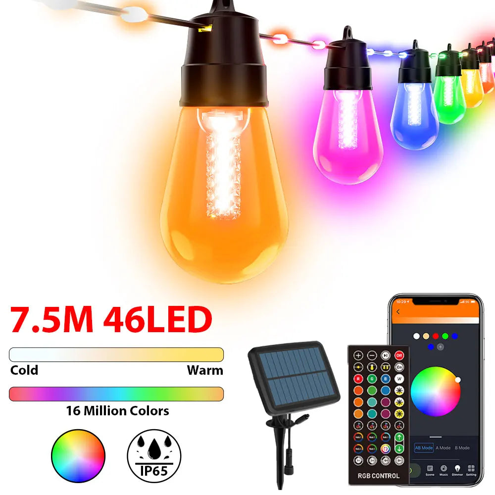 50Ft RGBW Smart String Lights with Rope Fairy APP Remote Control Dimmable G40 Patio Lights Outdoor Christmas Tree Garden Decors