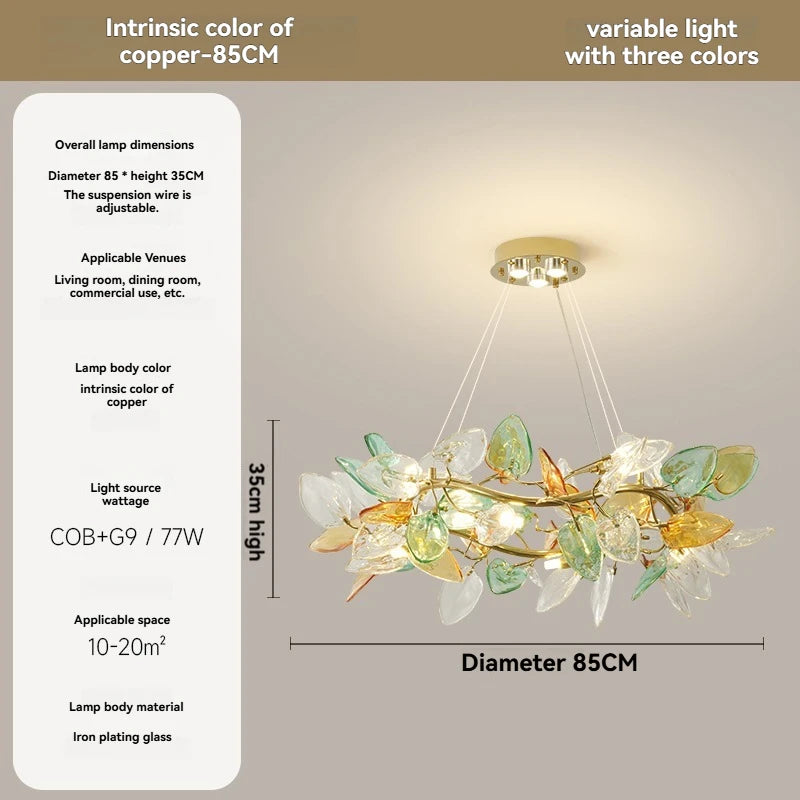 Modern Glass Leaf Pendant Chandelier for Living Dining Room Branch French Colorful Ceramics Leaf Pendant Light Kid Bedroom