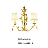 American Retro Luxury Gold Copper Chandeliers Living Dining Bedroom Pendant Lights Fabric Shades Flower Deco Led Lighting Lamps