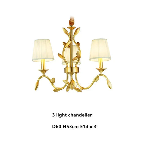 American Retro Luxury Gold Copper Chandeliers Living Dining Bedroom Pendant Lights Fabric Shades Flower Deco Led Lighting Lamps