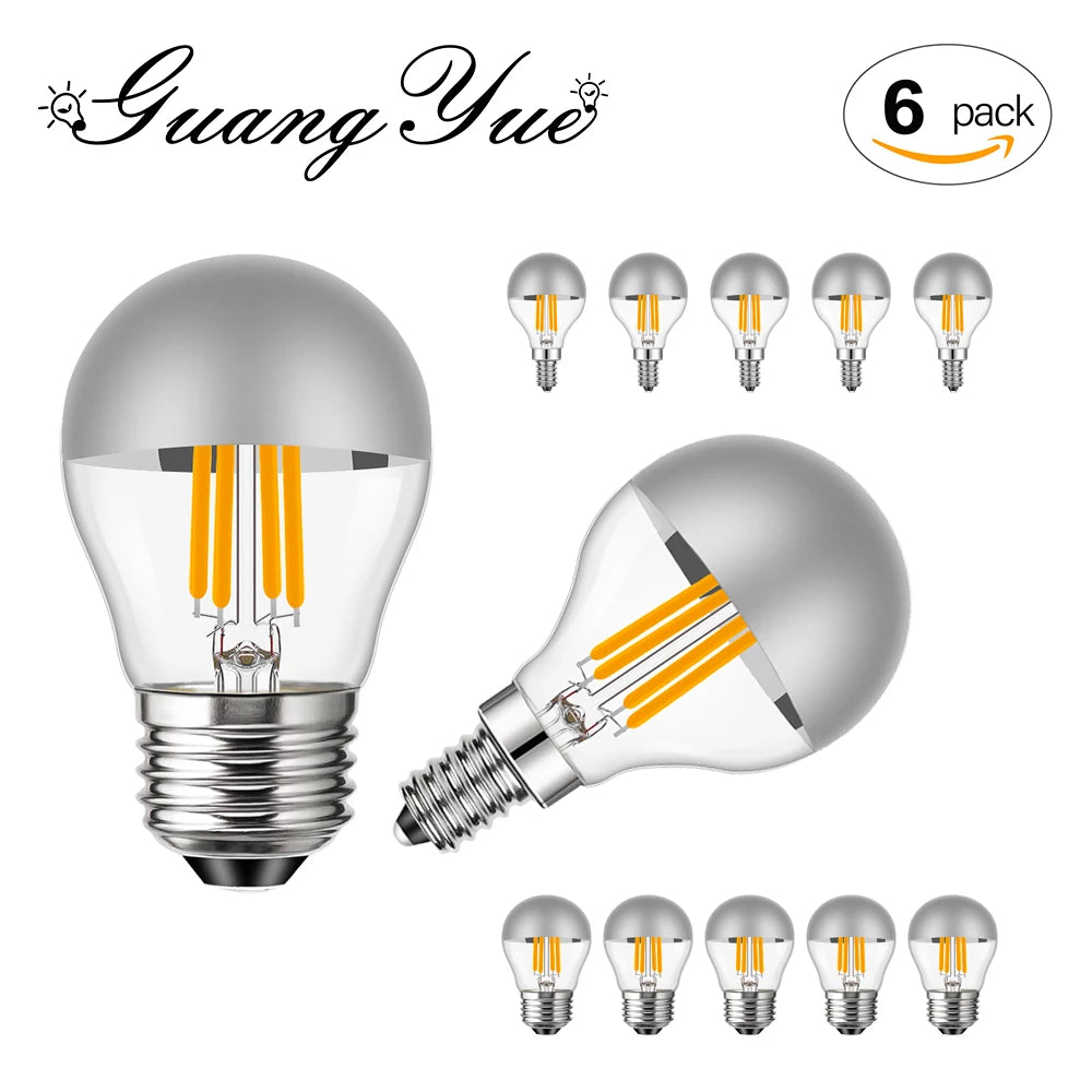 G45 Edison LED Globe Night Bulb - 4W Dimmable E12 E14 E26 E27 Silver Top Mirror Light