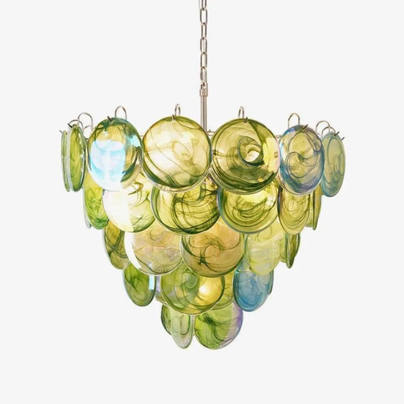 Multicolor Murano Glass Disc Chandelier (French Vintage Style) - Handblown Art Glass Pendant Light Fixture for Living Room & Dining Room Decor