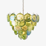Multicolor Murano Glass Disc Chandelier (French Vintage Style) - Handblown Art Glass Pendant Light Fixture for Living Room & Dining Room Decor