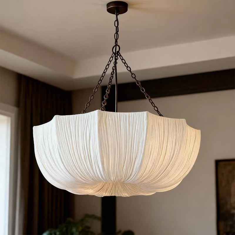 Japanese Fabric Chandelier - Retro Iron Chain Pendant Light for Living Room