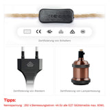 Power Cord Pendant Light Twist Hemp Rope Cables E26 E27 Lamp Holder EU Plug with Switch Wire Edison Bulb Socket Cord Cable