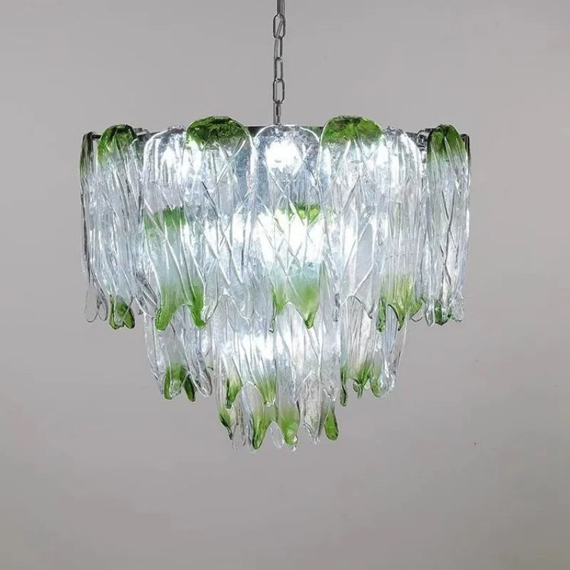 French Luxury Gradient Green Glass Living Room Chandelier Designer Bedroom Restaurant Hotel Highend Pendant Lamp Art Decor Light