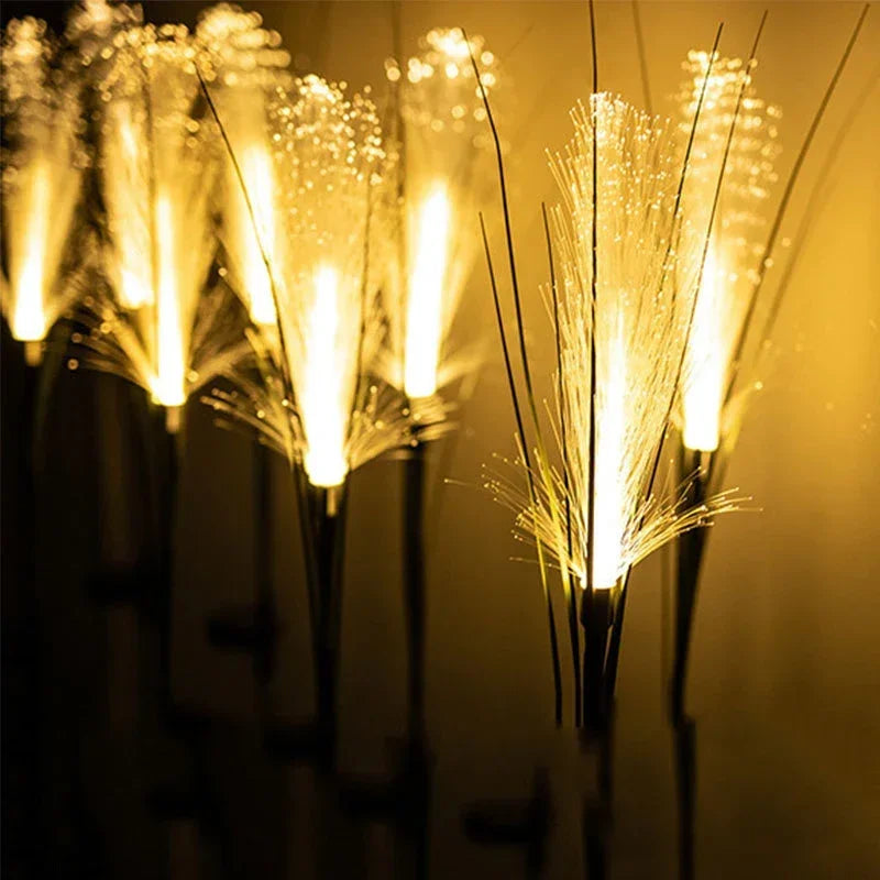 LED Solar Outdoor Reed Lamp (IP65 Waterproof) - Fiber Optic Landscape Stake Light Fixture for Garden, Lawn, Yard & Christmas Holiday Path Decor