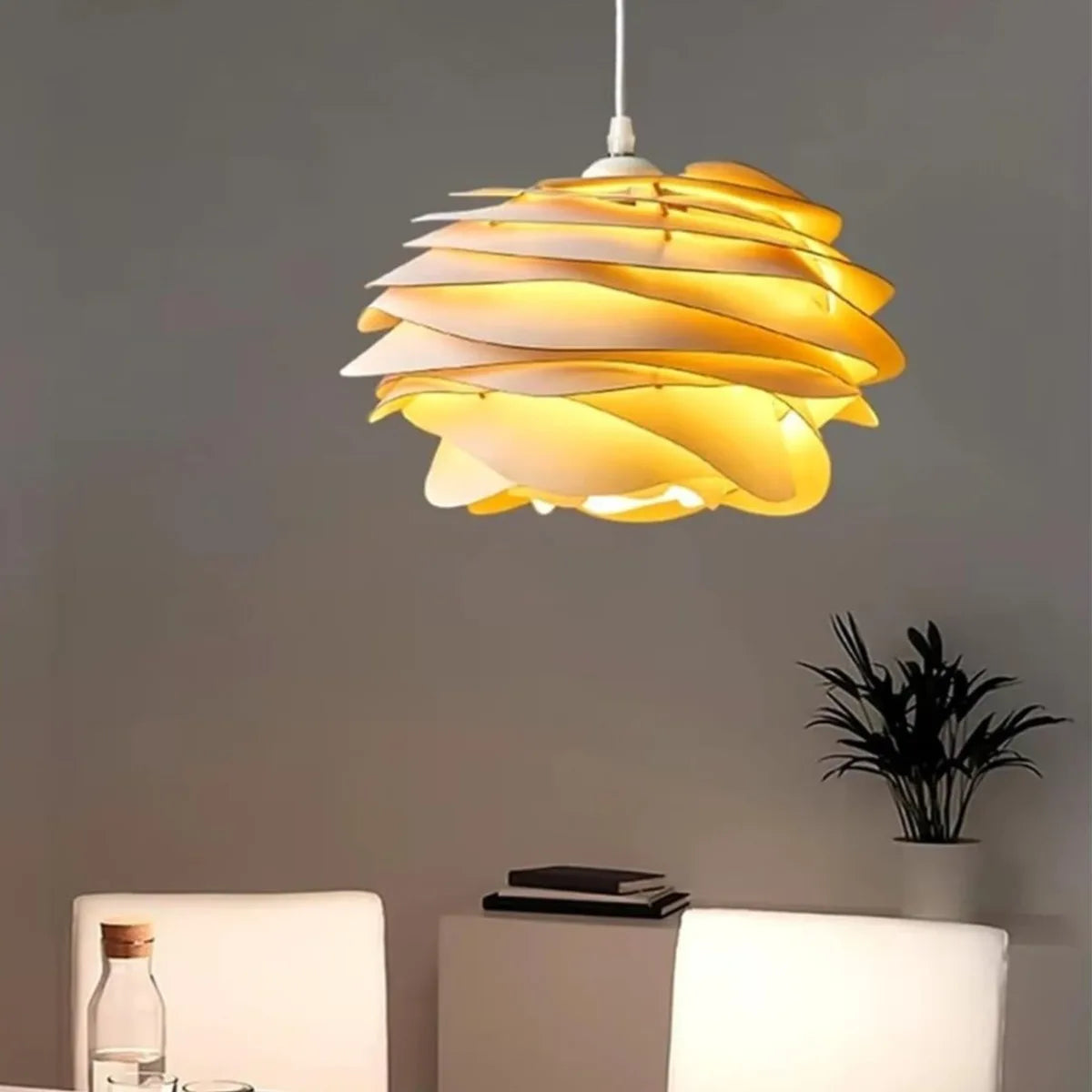 Modern Wood Petal Pendant Lamp, E27 Wooden Rose Chandelier for Kitchen Island Bedroom Living Room Ceiling Light Fixture