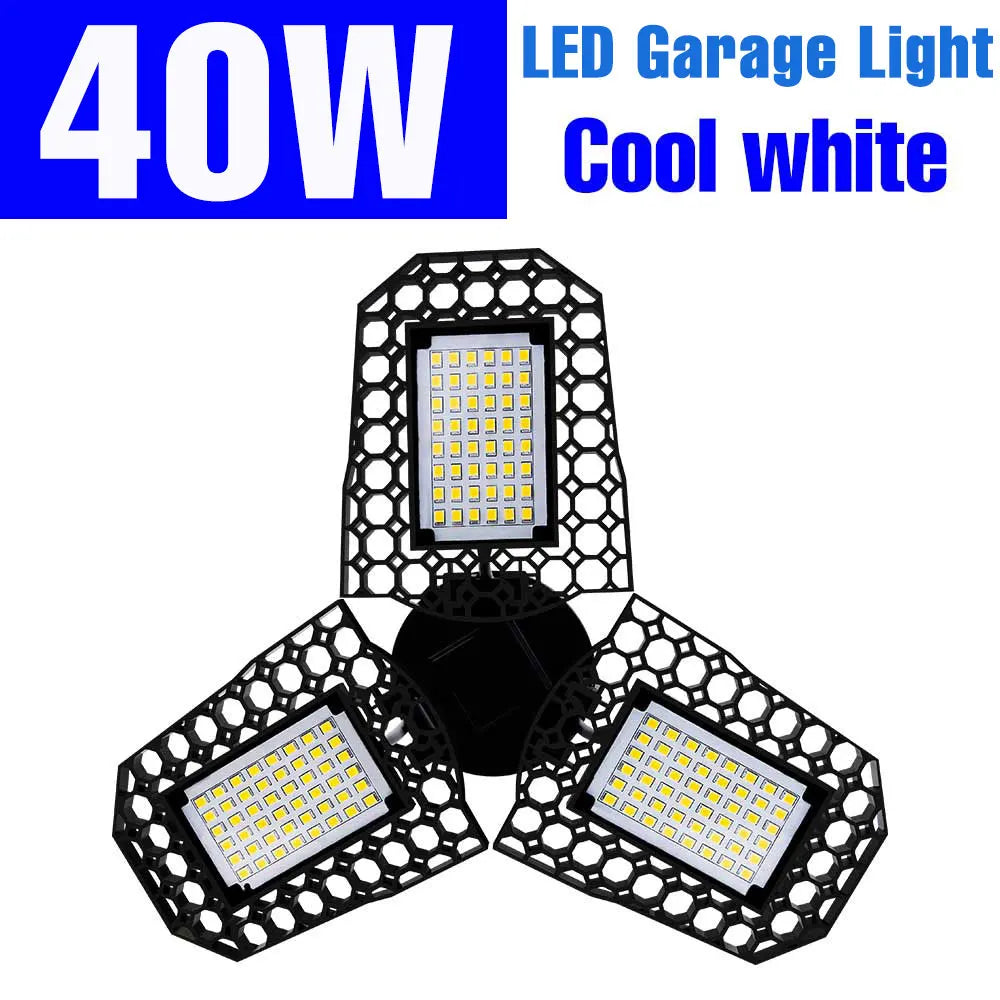 200W Deformable LED Garage Light (E26/E27) AC85-265V - Foldable High Bay Ceiling Lamp for Workshop, Warehouse & Basement