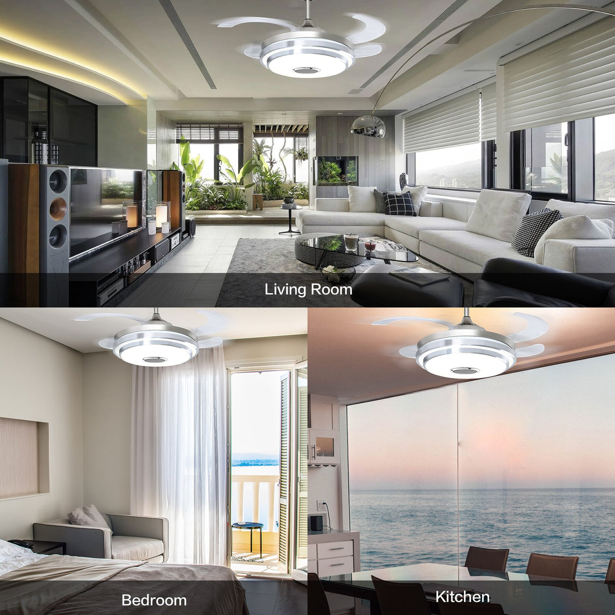 Ridgeyard Modern 42&quot; Ceiling Fan Light Lamp LED Chandelier Changeable Color With Bluetooth Speaker Remote Control