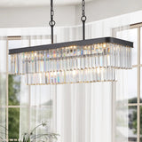 33.5 Inch ceiling lamp,Rectangular Black Crystal Chandelier Adjustable,E12 Modern Industrial Crystal Lights (Bulb Not Included)