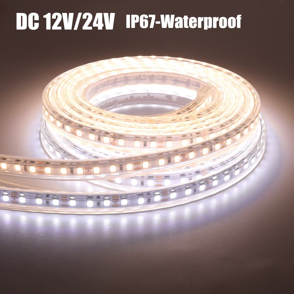 LED Strip Waterproof 12V 24V DC IP67 Natural White 4000K /Warm White 120LEDs/m 2835  Flexible Tape LED Light Lamp