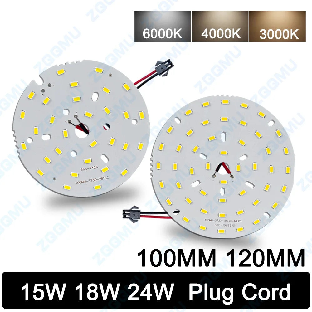 5730 SMD Aluminum LED PCB Board (15W / 18W / 24W, 5–10 Pcs) - DIY Ceiling Light Source Module with 15cm Wire