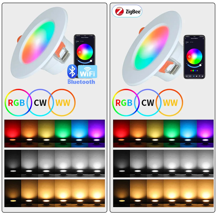 Tuya WiFi Smart Ceiling Lights ZigBee3.0 Recessed Spotlight LED Downlights RGB Alexa Lamps Bluetooth Control Alexa Google Home