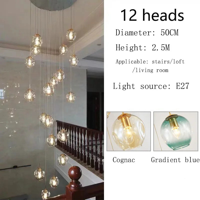 Modern Spiral Staircase Chandelier Crystal Ball Lamp Long Lighting for Living Room Villa Loft Dining Room 2026 New Design