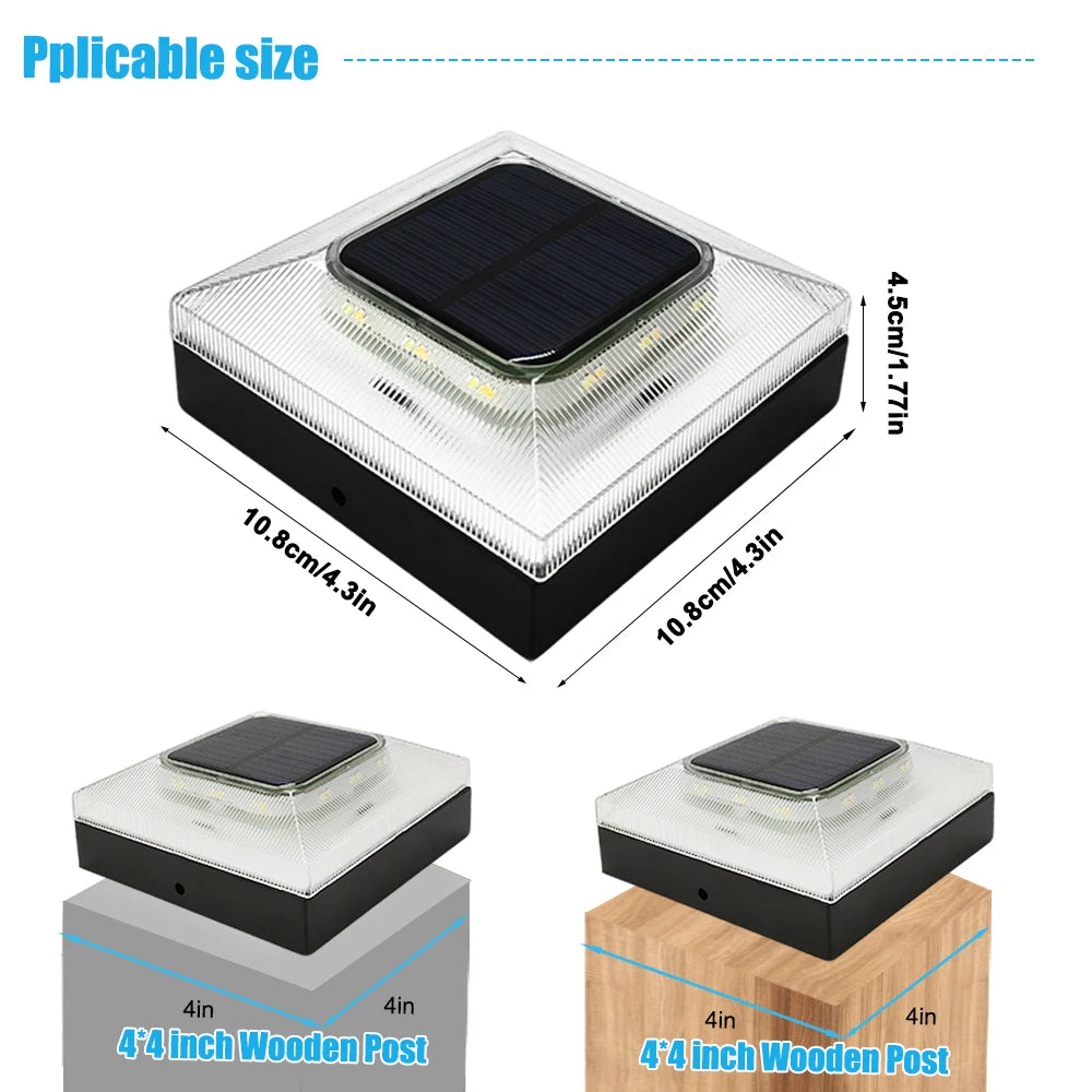 Solar Fence Post Cap Lights with 3 Lighting Modes - Fits 4x4 Wood & Vinyl Posts