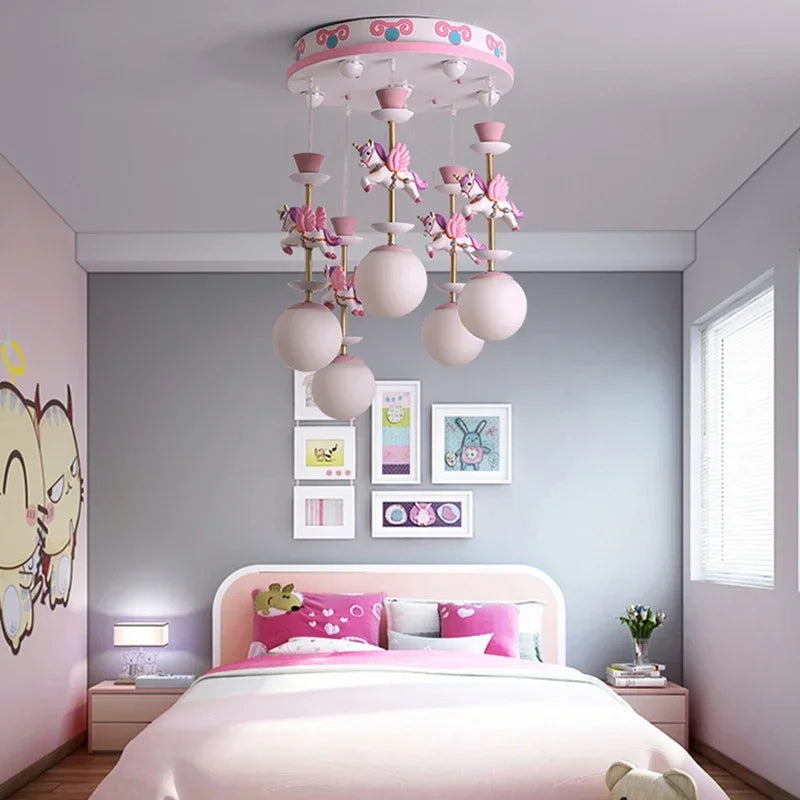 Modern Minimalist Children Room Pendant Light Carousel Boy Girl Bedroom Princess Decorate Creative Lovely Art High-end Warm LED