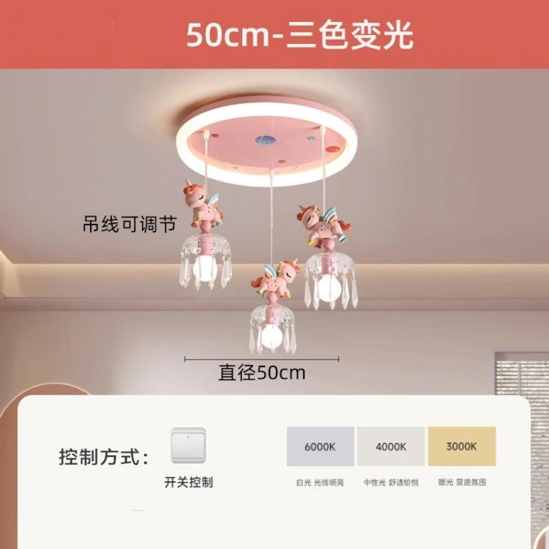 Princess Room Pendant Light Creative Pink Cartoon Unicorn LED Eye Protection Headboard Simple  Bedroom Children's Room Light