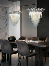 Petal Glass Flower Pendant Ceiling Lamp Minimalist Art Crystal Fringe Lamp for Living Room Staircase Villa Foyer Decor Lamp