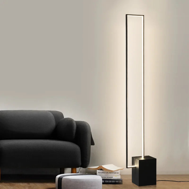 Modern Black Rectangle Led Floor Lamp Living Room Decors Led Standing Lights Loft Hotel Bedroom Bedside Dimmable Floor Lighting