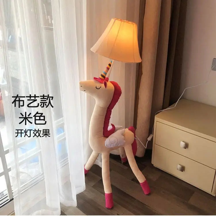 Dreamy Unicorn Floor Lamp with Adjustable Wooden Legs - Dimmable Standing Accent Light for Girls' Bedroom & Kids' Room Decor