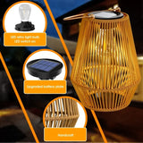 Outdoor Solar Boho Rattan Hanging Lantern Waterproof LED Wicker Lamp for Garden Patio Yard Summer Evening Balcony Wedding Decor