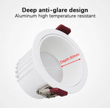 Anti-Glare Recessed LED Spotlight - 7W 12W Matte Black & White Downlight
