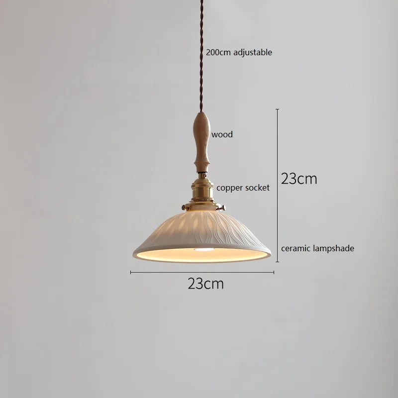 Butterfly Ceramic LED Pendant Lamp Beside Wooden Handle Copper Socket Home Decors Bedroom Dining Living Room Light Hang lamp