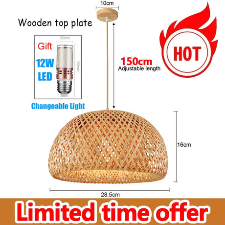 Handmade Vintage Pendant Lamp Bamboo Restaurant Café Chandeliers Wood Base E27 Bulb Lighting Hotel Bedroom Interior Classical