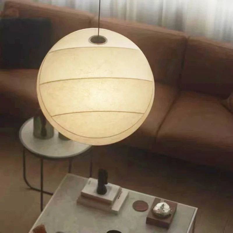 Noguchi Isamu Style Rice Paper Pendant Light - Japanese Wabi-Sabi Ball Ceiling Chandelier Lamp Fixture for Bedroom, Living Room & Restaurant