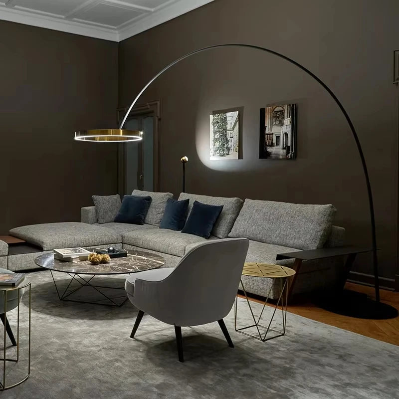 Nordic Luxury Circular Fishing Floor Lamp Living Room Bedroom Sofa Home Decoration Modern LED Light Wrought Iron Bedside Lamp