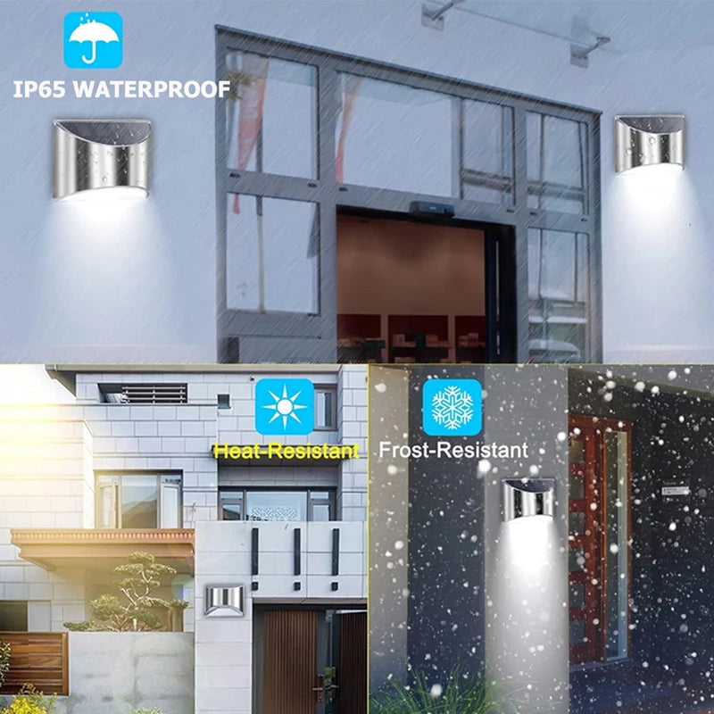 Stainless Steel Solar Wall Lights (2-Pack) - IP65 Waterproof Outdoor LED Deck, Fence & Step Lamp for Garden, Yard & Pathway Decor