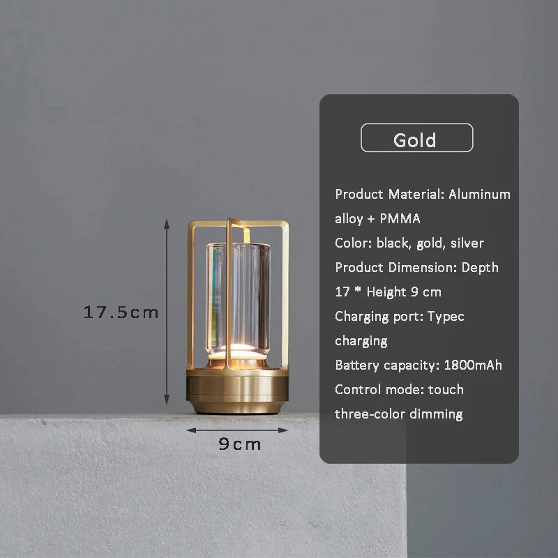 Aluminum Alloy Crystal LED Table Lamp - Rechargeable Touch Atmosphere Night Light