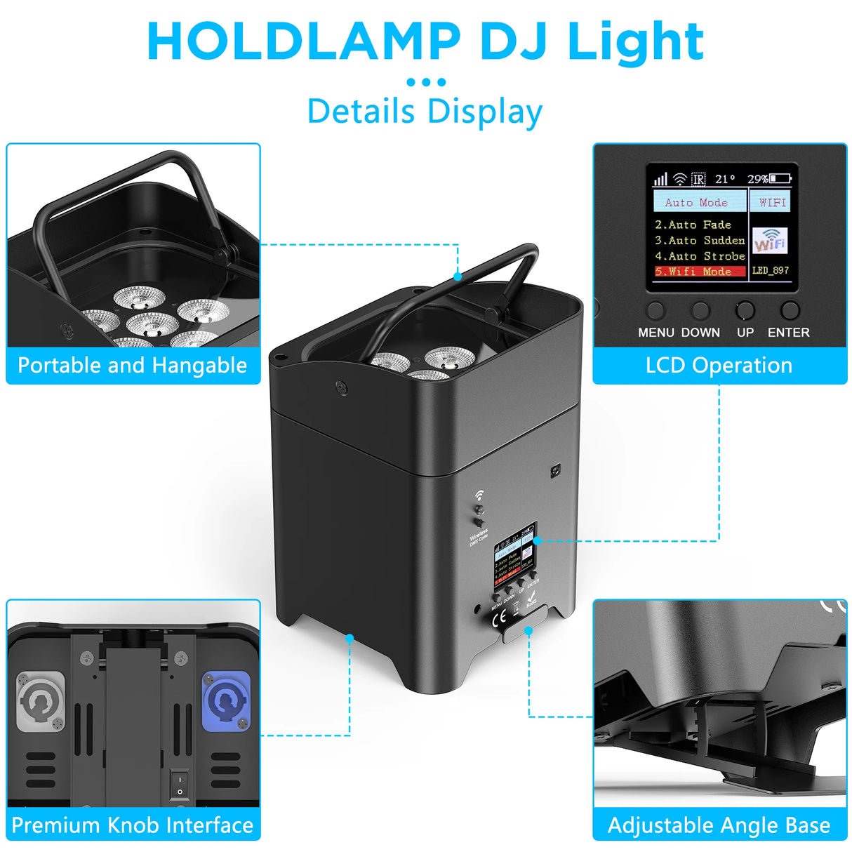 4-Pack 6x18W 6-in-1 RGBAW+UV Wireless Par Lights with Carrying Bag - DMX, Remote & WiFi LED Stage Lighting for DJ, Bar & Party