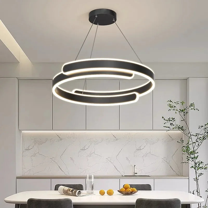 Simple Modern Living Room Pendant Light Creamy Style High-end Atmospheric Bedroom Light LED Nordic Study Circular Ring Lamp