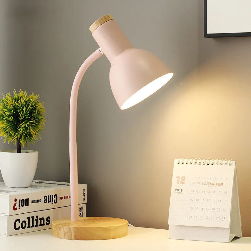 Adjustable Wood Iron Bedside Table Lamps for Bedroom E27 Led Desk Lamp Study Reading Office Dormitory Children Kids Book Light