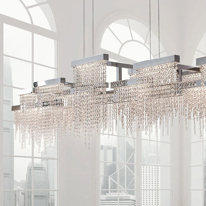 Postmodern Luxury K9 Crystal Chandelier Led G9 Chrome Steel Chandelier Dining Room Living Room Home Hanging Lighting Fixtures