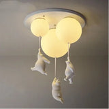 Round Modern Minimalist Bear-Shaped LED Resin Ceiling Light for Children's Rooms Boys' Girls' Bedrooms Indoor Home Decor Ambient