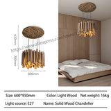 Retro Wooden Hanging Chandelier Light Dining Table Solid Wood Led Pendant Lamp Living Room Kitchen Chandelier Lighting Fixture